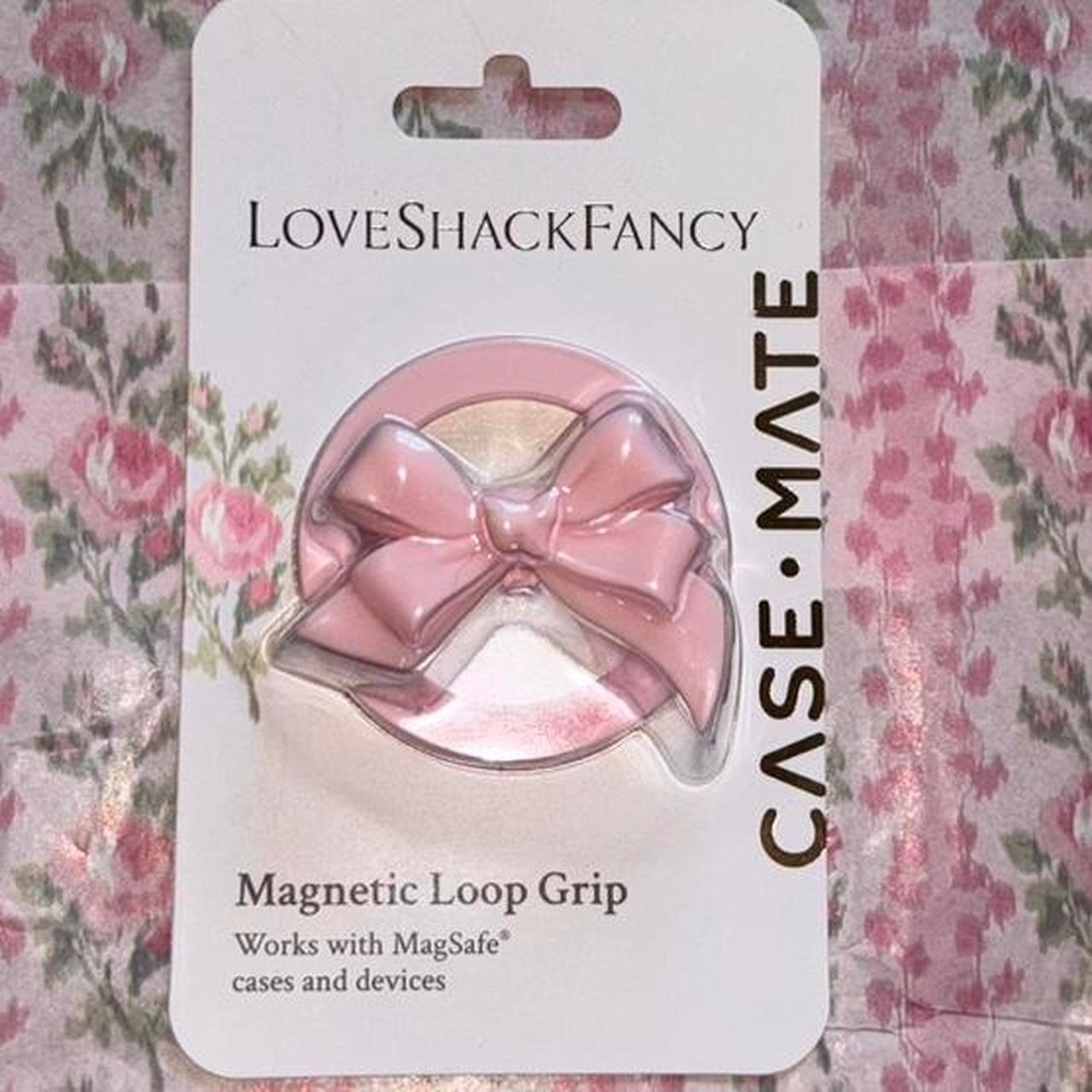 LoveShackFancy pink bow magnetic loop grip for MagSafe phone cases